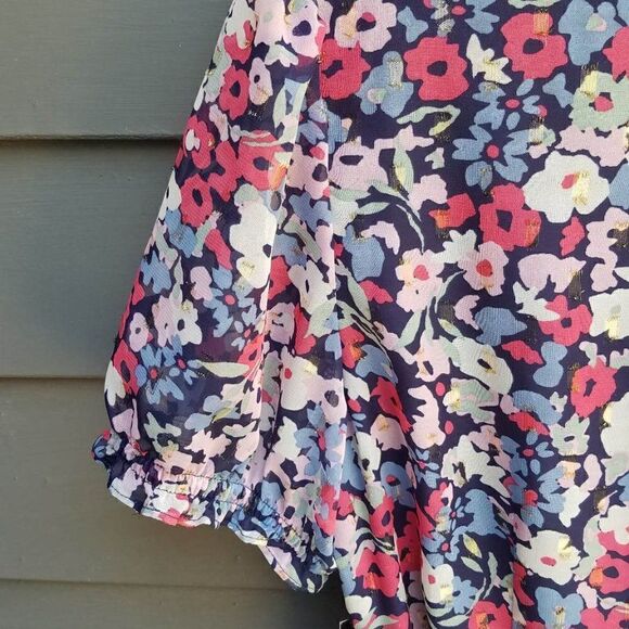 NWT Tahari Navy Floral Faux Wrap Dress with Tie and Ruffles Size 14 - Picture 12 of 13